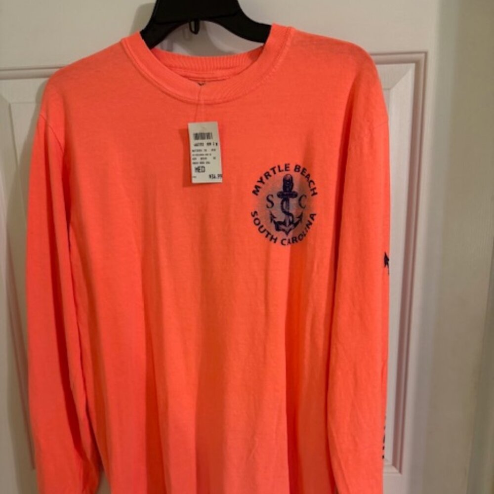 NWT Myrtle Beach SC Long Sleeve T-Shirt Medium M Bright Orange Souvenir Tee